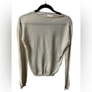 Zara Wool Alpaca Blend Semi Sheer Crewneck Base Layer Sweater Sz Medium